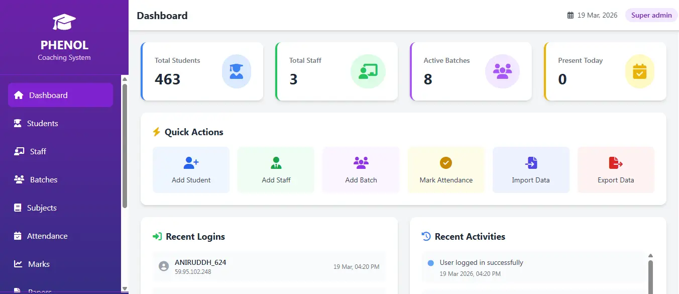 phenol institute management software